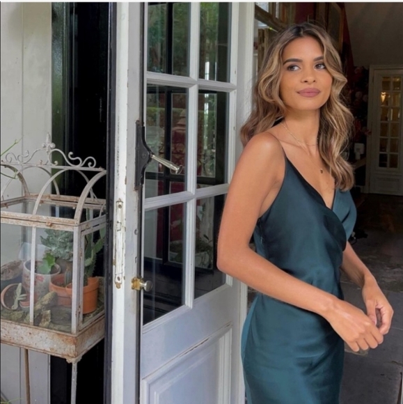 Zara * Satin Effect Slip Green Draped lingerie style dress - Picture 14 of 16